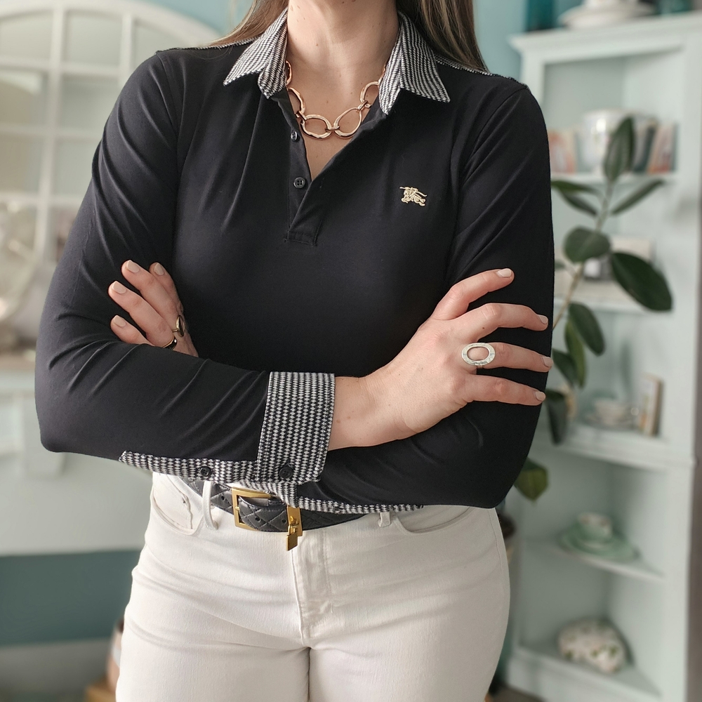 Burberry Black and White Button Down Shirt